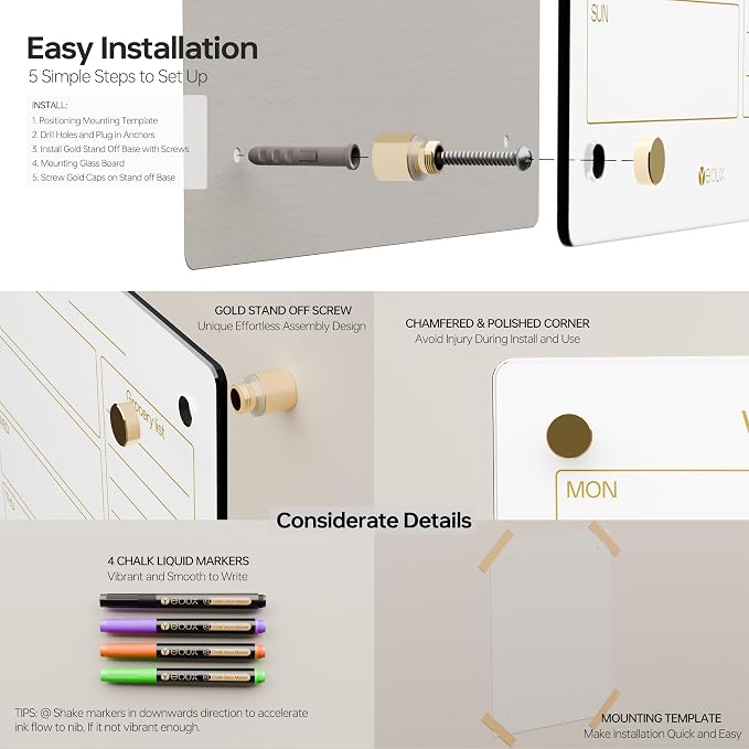 Glass Golden Weekly Dry Erase Calendar & Menu Whiteboard - Image 5