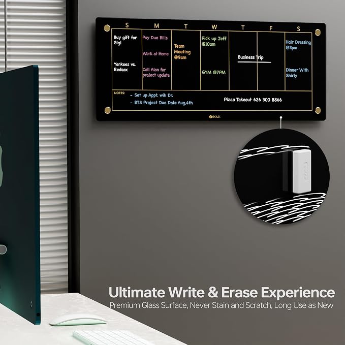 Black Glass Golden Weekly Dry Erase Calendar Whiteboard - Image 4
