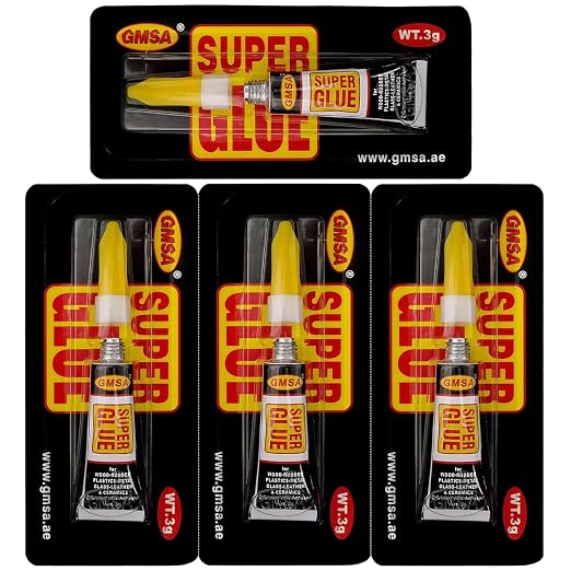 GMSA 4 Pack Super Glue All Purpose, Fastest & Toughest Adhesive 3g Instant by GMSA