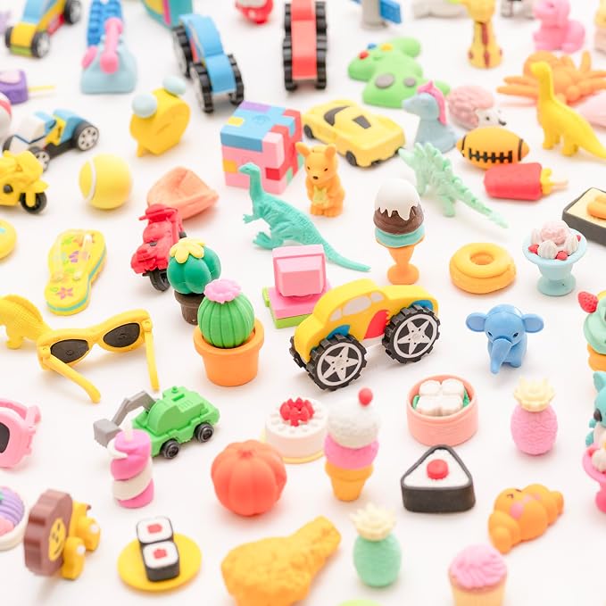 CLOCK KING 110pcs 3D Cute Kids Erasers, Random Desktop Pet Toys Gifts, - Image 4