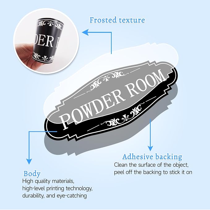 Powder Room Sign Sticker for Business and Home，Self-adhesive Cute Powder Room - Image 4