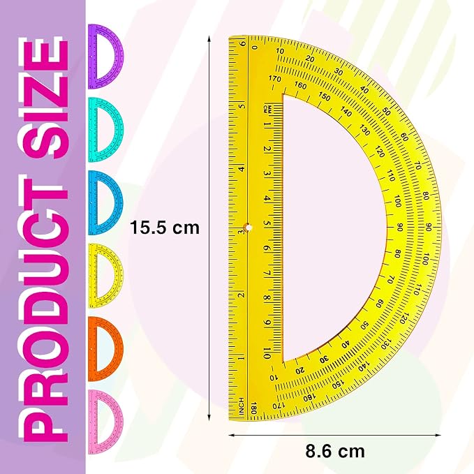 Zonon 6 Pieces Protractors Bulk Plastic 180 Degrees 6 Inch Translucent - Image 2