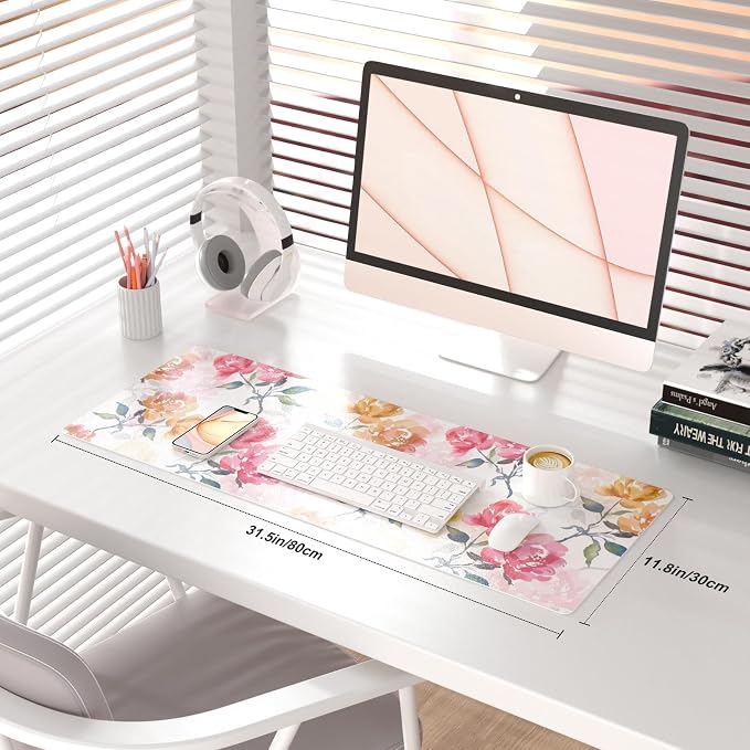 QIYI Floral Mouse Pad, Watercolor Flowers Desk Mat - Image 2