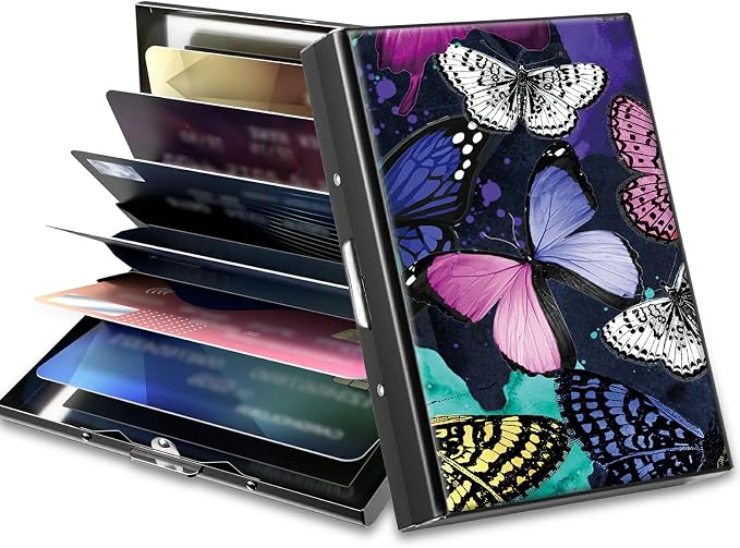 BWEGRHE Slim Credit Card Holder, Color Butterfly RFID Blocking Metal Wallet by BWEGRHE