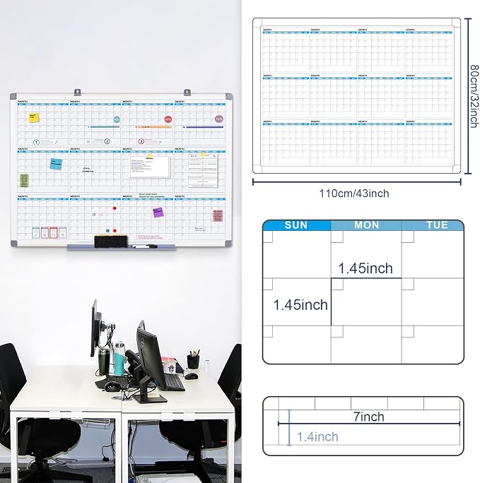 MAKELLO Large Magnetic Dry Erase Calendar Whiteboard Yearly 43" x 31" - Image 2