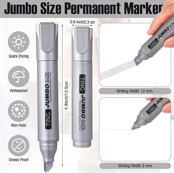 Fuutreo 10 Pack Jumbo Permanent Markers Bulk Large Chisel Tip Permanent Markers - Image 2