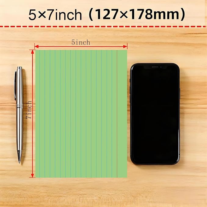 JINMIKEJI Green Ruled Index Cards 5x7 Inch - Image 2