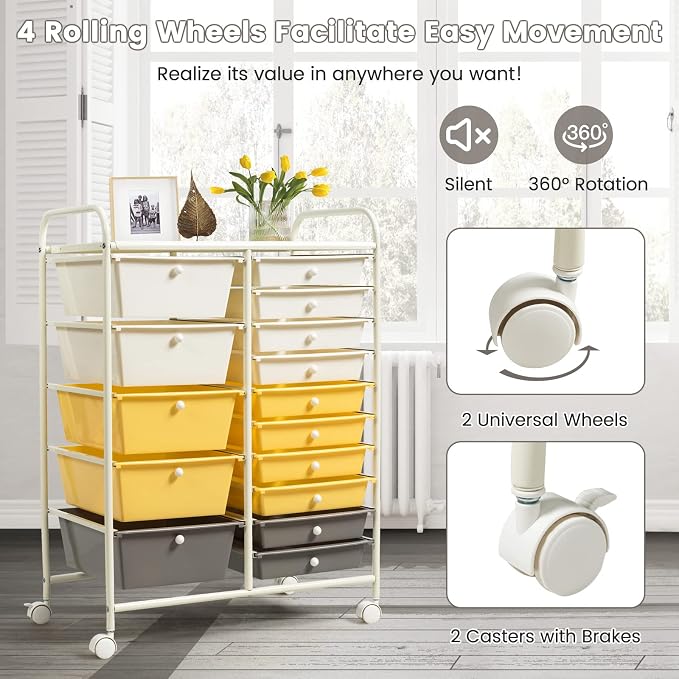 GLACER 15 Drawers Rolling Cart, Storage Cart - Image 4