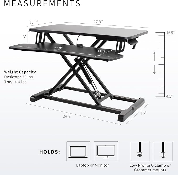 VIVO 28 inch Desk Converter, K Series, Height Adjustable Sit to Stand Riser - Image 3