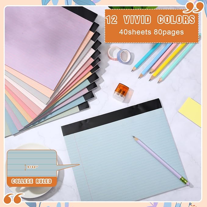 Lincia 12 Pcs 11" x 9.5" Legal Pads College Ruled Notepad Landscape Notebook - Image 4