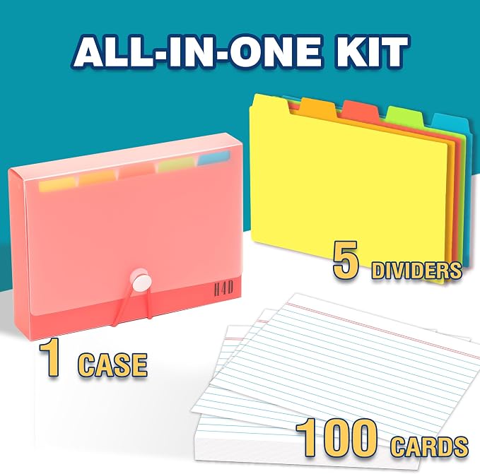 H4D 4x6 Index Card Case with 100 Heavyweight Ruled Index Cards and Dividers - Image 2