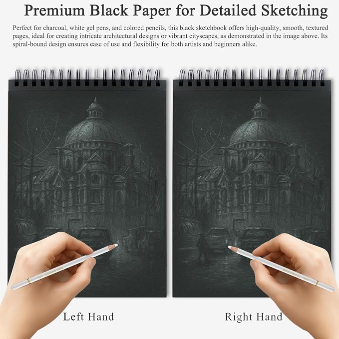 Fuxi Black Paper Notebook, 60 Sheets Spiral Sketchbook 8.5 x 11, Hardcover | - Image 5