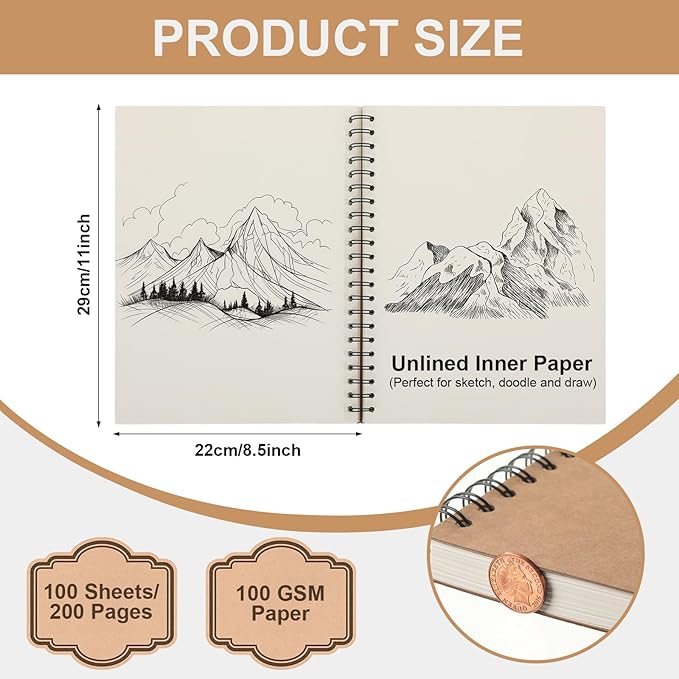 PerKoop 4 Pcs 8.5"x11" Spiral Sketch Pad A4 Large 100 Sheet Blank Notebook - Image 2