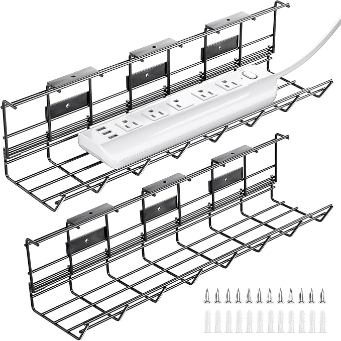 2 Pack DELAMU Under Desk Cable Management Tray, Metal Cord Cable Organizer by DELAMU