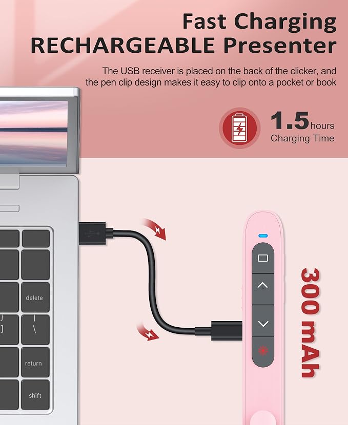 Presentation Clicker Rechargeable Pink Wireless Presentation Remote Presenter - Image 2