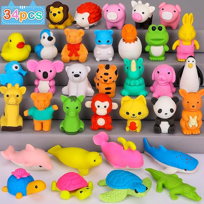 Moosia 34 Pack Animal Pencil Erasers by Moosia