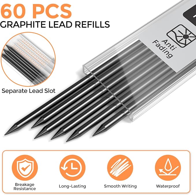 Nicpro 60 Pieces Carpenter Pencil Lead Refills 2.8mm, Lead Refill - Image 3