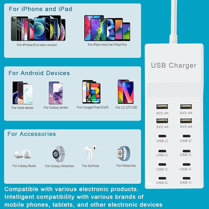 USB Charger, 12-Port USB Charging Station Multiple USB Charger Station - Image 5