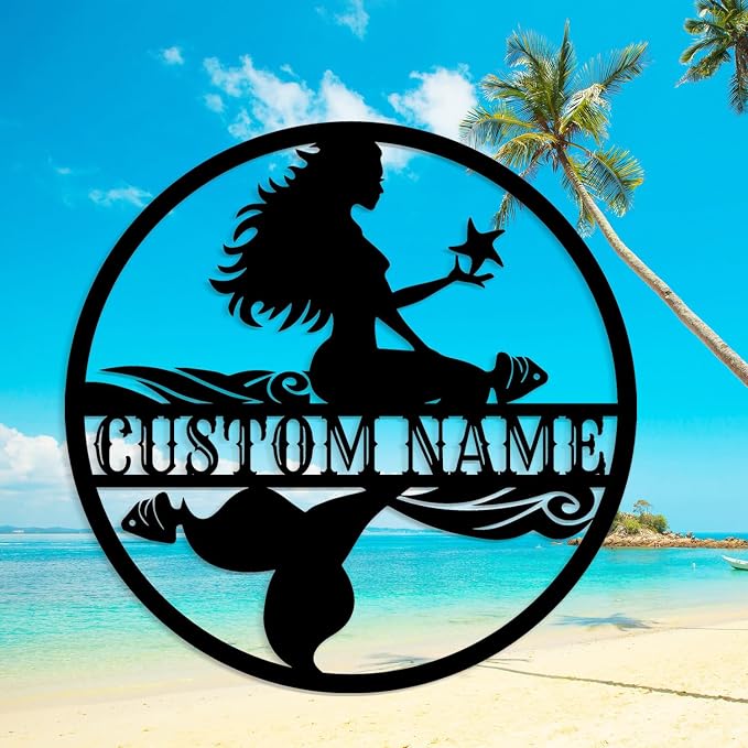 Custom Mermaid Metal Sign, Personalized Mermaid Name metal Signs, Mermaid Wall by Unknown