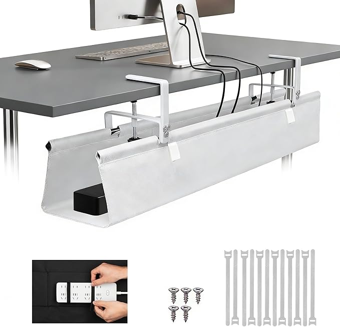 Oxford Cloth Under Desk Cable Management Tray, No-Drill 48" Desk Cable by Atrastout