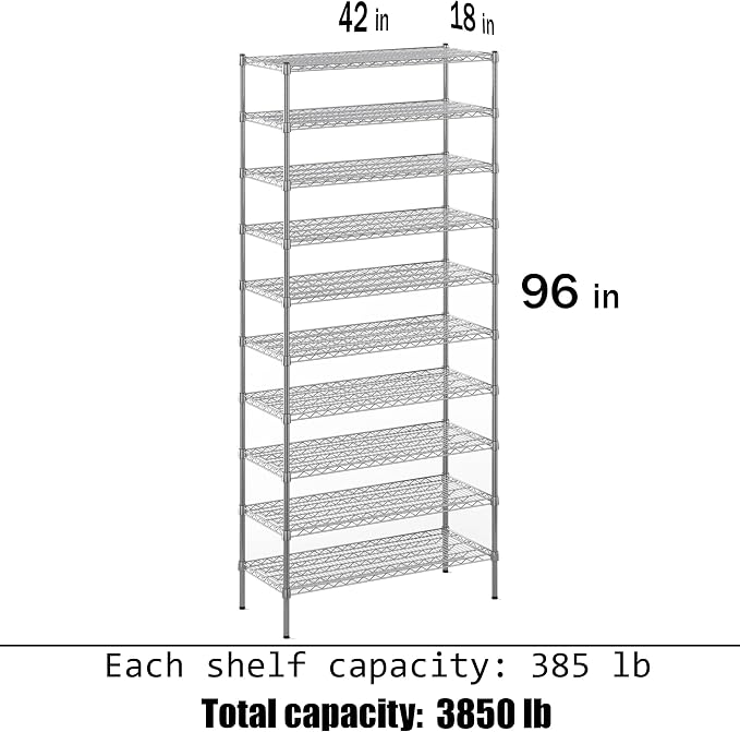 Regal Altair 18" Deep x 42" Wide x 96" Height Wire Shelving Kit | 10-Tier | NSF - Image 3