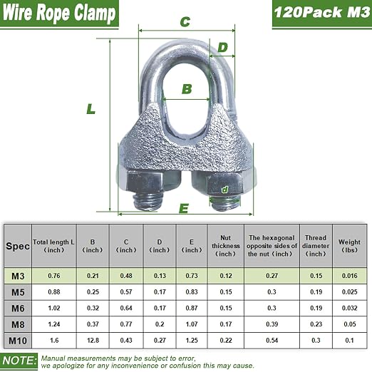 120 PCS 1/8 Inch Wire Rope Clamps, M3 Heavy Duty Galvanized Wire Cable Clamps - Image 2