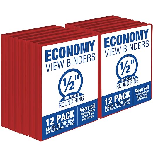 Samsill 0.5 Inch 3 Ring Binders, Made in USA, Economy Round Ring, 100 Sheet by Samsill