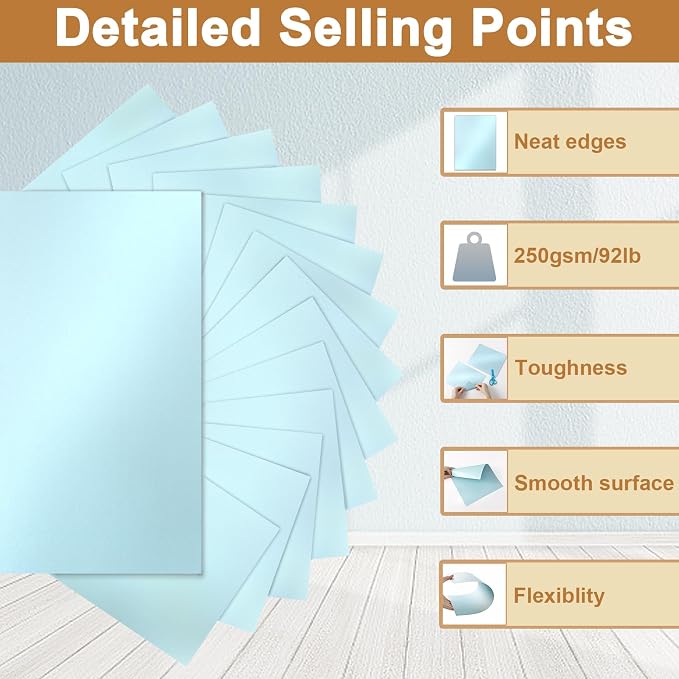 Silunkia 28 Sheets Blue Shimmer Cardstock 8.5 x 11 Premium Paper, 250gsm/92lb - Image 3