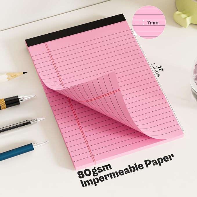 360 Sheets Pink Note Pads 5" x 8" Pack of 12 Small Legal Pads College Ruled - Image 4