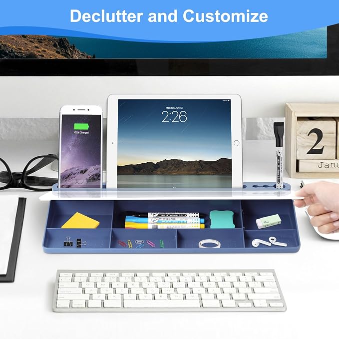 Glass Desktop Whiteboard with Storage, Desk White Board with Computer Keyboard - Image 4