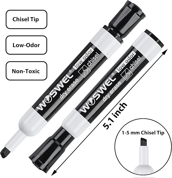 WOSWEL Dry Erase Markers Bulk, Chisel Tip Whiteboard Markers, Low Odor Thick - Image 2