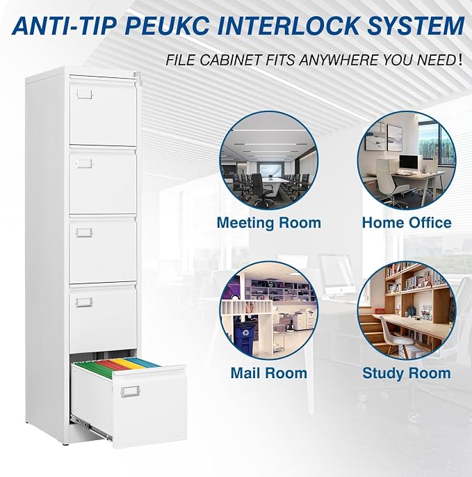 PEUKC 5-Drawer File Cabinet, 16.3" Deep Vertical Metal Filing Cabinet - Image 6