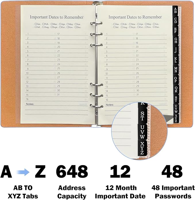 Reﬁllable Address Book with Alphabetical Tabs, 48 Passwords Combo Book - Image 3