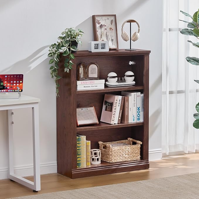 RWYHG 43" Walnut Tall Bookshelf, 3-Tier Thick Wooden Book Shelf - Image 8