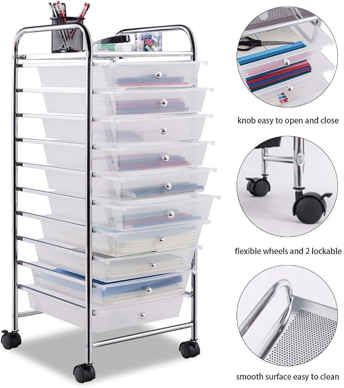 Giantex 10 Drawer Rolling Storage Cart Scrapbook Paper Office School Organizer - Image 7