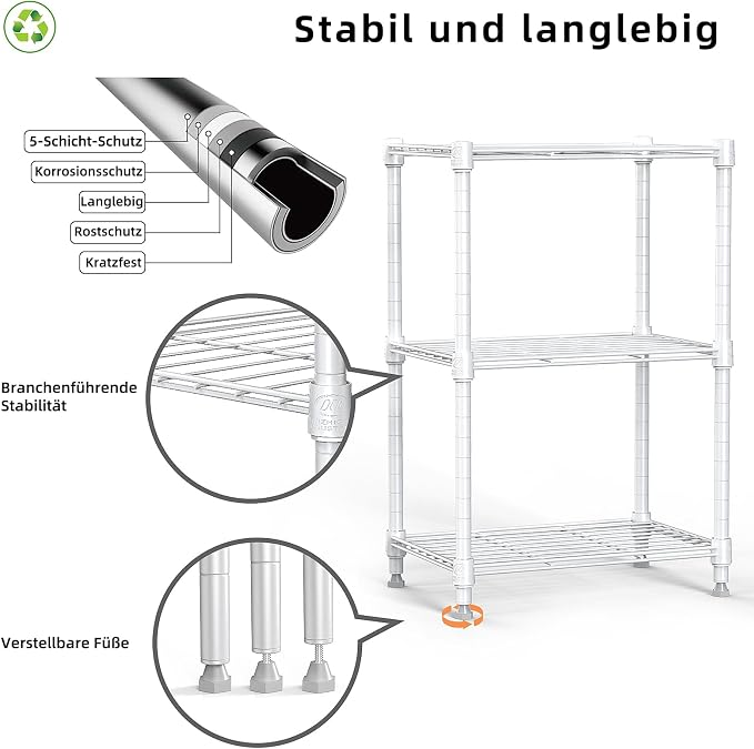 M MZG 450 lbs Wire Storage Shelving 3-Tier Utility Shelving Unit Steel - Image 4