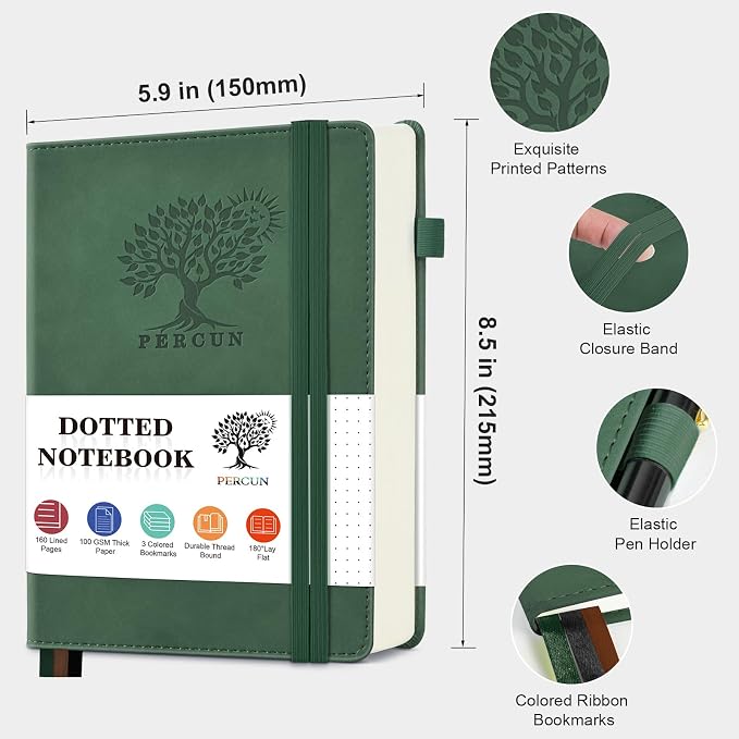 PERCUN Dotted Journal Notebook for Men & Women, 160 Pages Dot Grid notebook for - Image 2