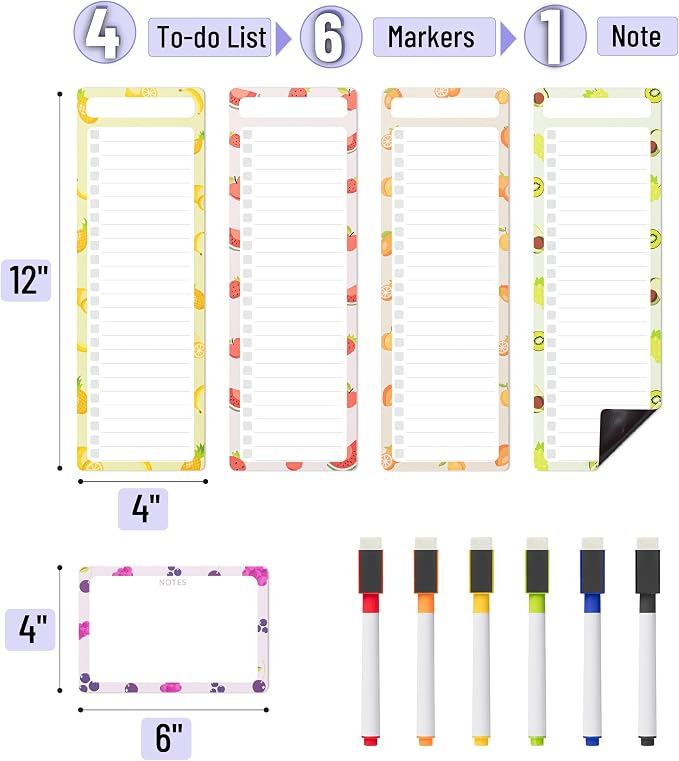 Mr. Pen- 4" x 12" Magnetic Dry Erase to Do List Set, 11 Pack, Fruit Style - Image 2