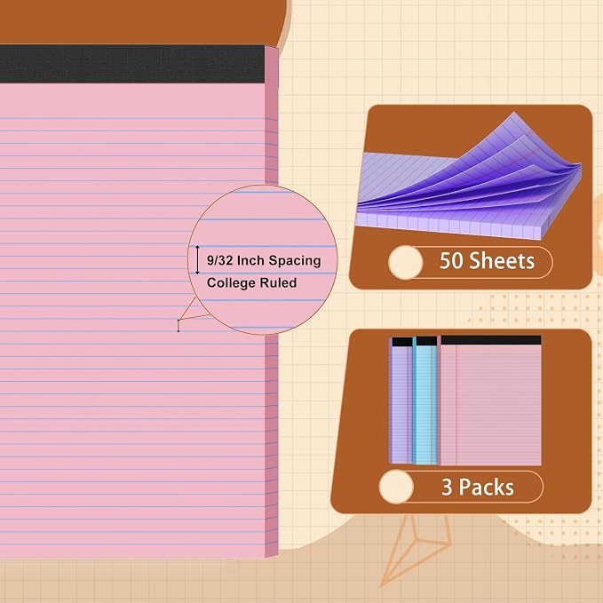 3 Pack Legal Pads 8.5 X11, College Ruled Notebook, 150 Sheets Colored Note Pad - Image 3