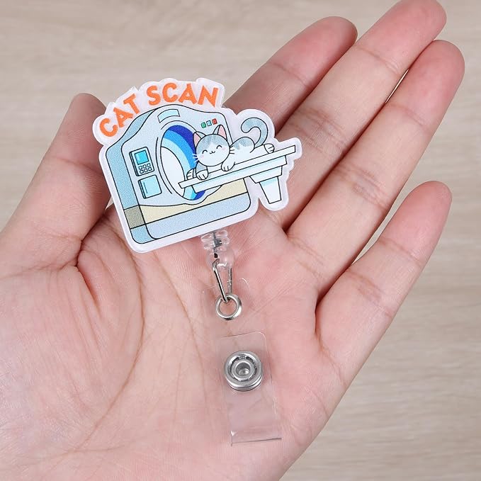 Cat Scan Funny Radiology Nurse Badge Reel, Cute Retractable ID Card Badge - Image 2