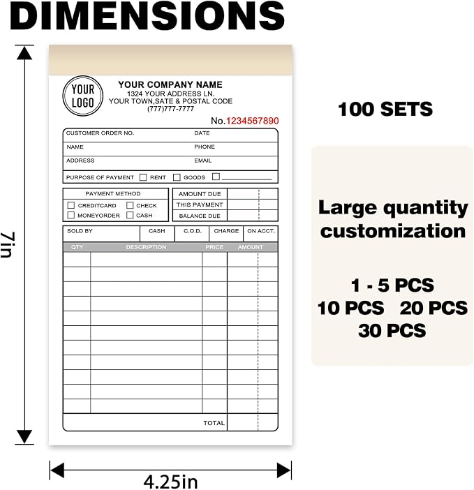 Custom Invoice Book with Logo 50 Set Personalized Receipt Books Customized - Image 2