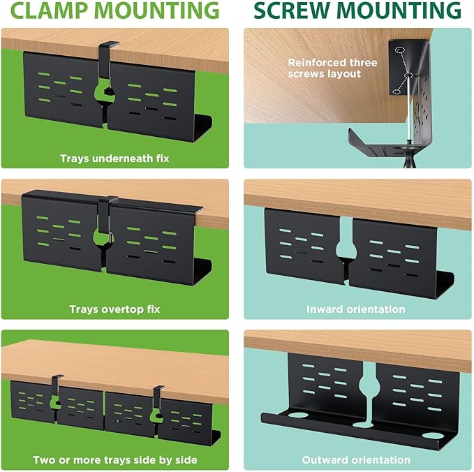 KEEGH 16" Under Desk Cable Management Tray, Desk Cord Organizer Upgrade Capacity - Image 2