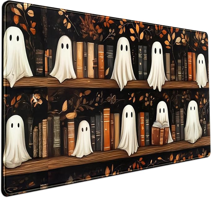 Cute Ghost Desk Mat Bookish Desk Pad XXL Mouse Keyboard Pad, Dark Academia Desk by Mechanical+Cattle
