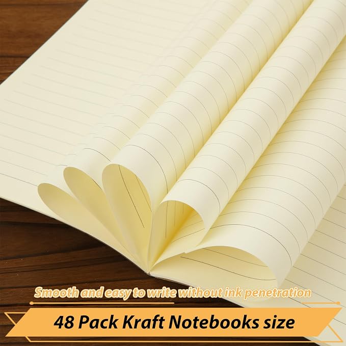 MIVIDE 48 Pack A5 Kraft Notebooks, Colourful Spine Lined Journal Bulk Pack 8.3 - Image 5