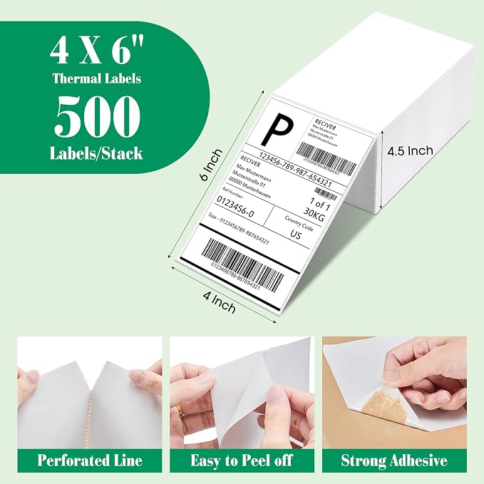 METRONIC Shipping Labels 4x6 500 PCS Fanfold Direct Thermal Labels, Perforated - Image 2