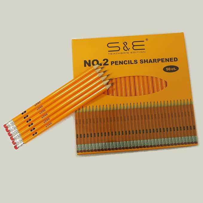 S & E TEACHER'S EDITION Wood-Cased #2 Pencils 50Pcs, Pre-Sharpened Pencils