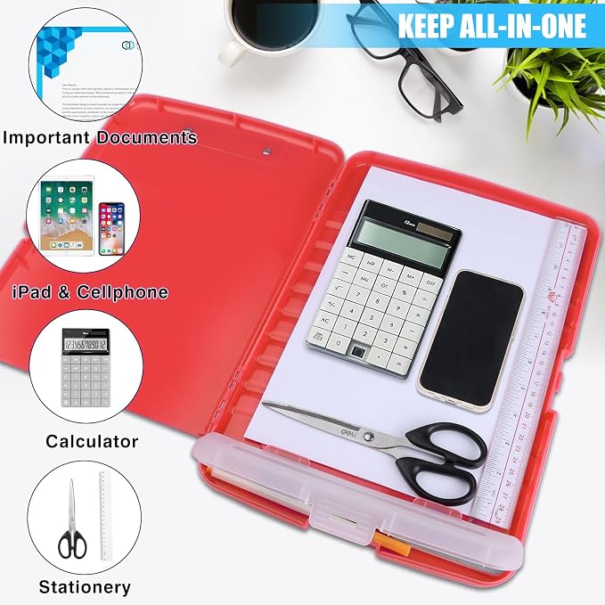 Red Plastic Clipboard with Storage, TFDLCG zm High Capacity Clip Boards 8.5x11 - Image 2