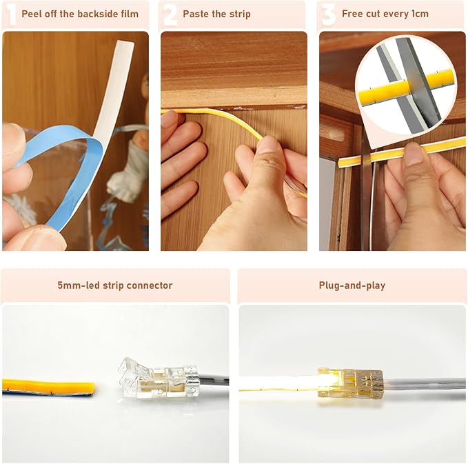 CUBITOR Under Cabinet COB Led Light Strip kit, 16.4ft/5m Cuttable 6500K - Image 4