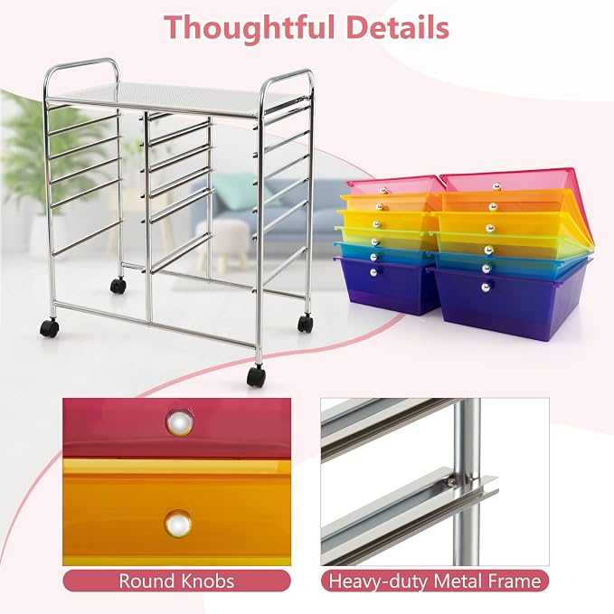 Happygrill 12-Drawer Rolling Storage Cart, Utility Cart - Image 4