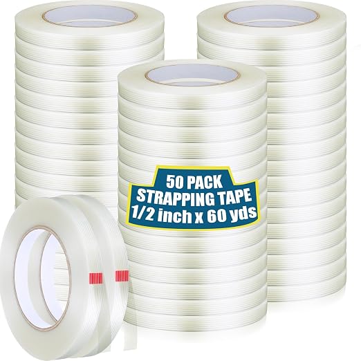 Treela 50 Rolls 1/2 Inch X 60 Yards Filament Strapping Tape 5.5 Mil Transparent by Treela